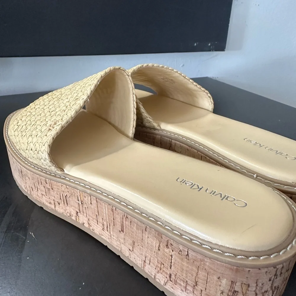 🆕Calvin Klein ARZELIA Natural Woven Cork Platform Sandals